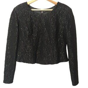 Vintage 90s Jolibel Womens 14 Formal Top Black Crop Top Shirt Shimmer Long Slv